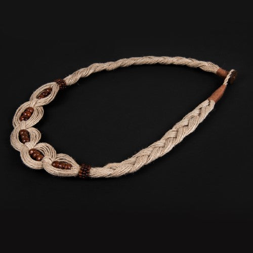 Sadirai Natural Brown Wooden Beads Jute Dori Neckpiece