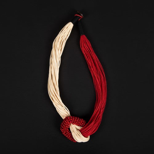 Rouge Ecru Red Cotton Dori Wooden Beads Neckpiece