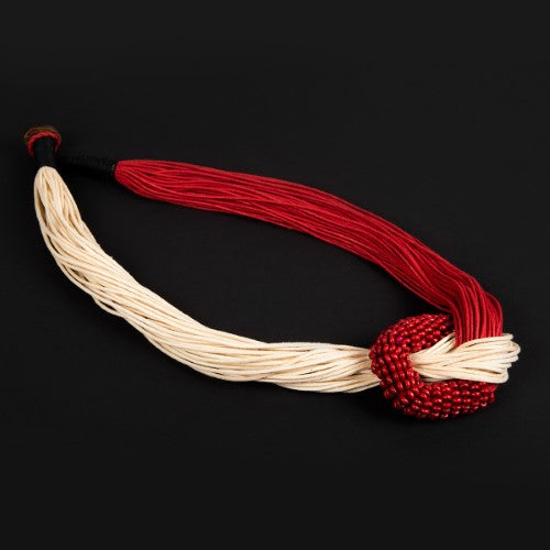 Rouge Ecru Red Cotton Dori Wooden Beads Neckpiece