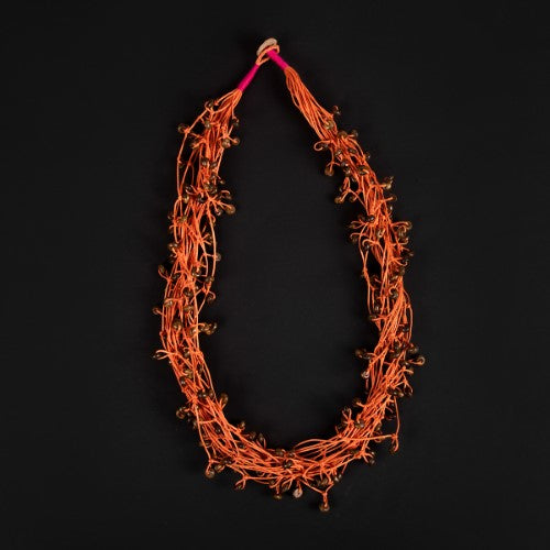 Knotty Orange Wooden Beads Cotton Dori Neckpiece