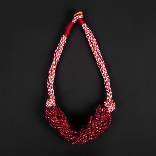 Scarlet Red Cotton Wooden Beads Sustainable Neckpiece