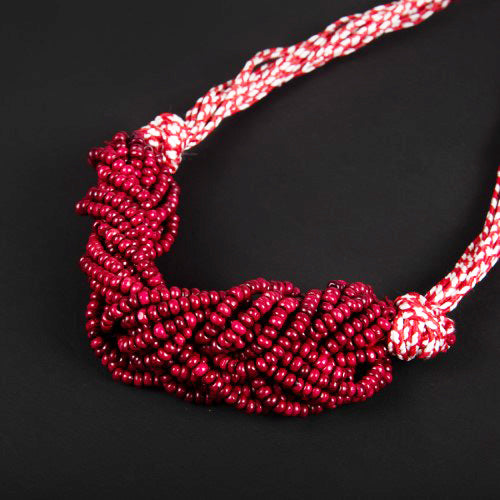 Scarlet Red Cotton Wooden Beads Sustainable Neckpiece