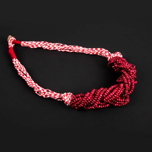 Scarlet Red Cotton Wooden Beads Sustainable Neckpiece