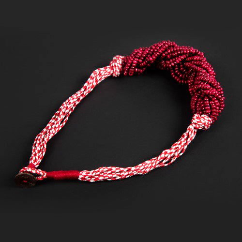 Scarlet Red Cotton Wooden Beads Sustainable Neckpiece