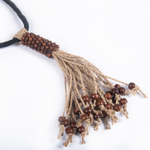 Pala Natural Brown Wooden Beads Jute Dori Neckpiece