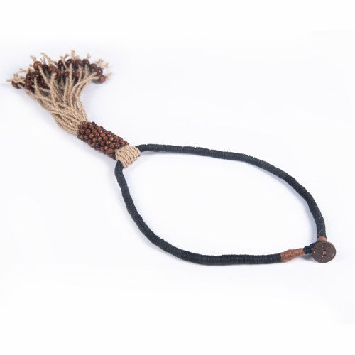 Pala Natural Brown Wooden Beads Jute Dori Neckpiece