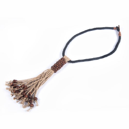 Pala Natural Brown Wooden Beads Jute Dori Neckpiece