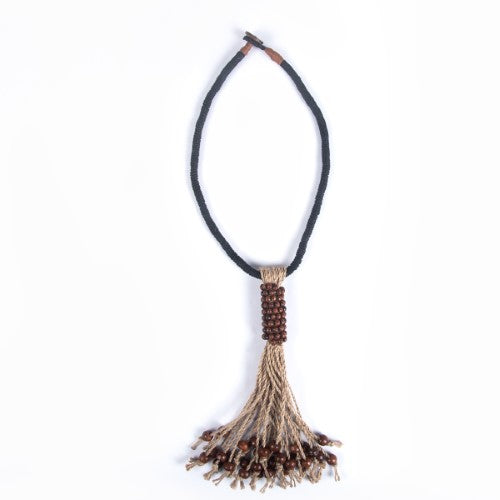 Pala Natural Brown Wooden Beads Jute Dori Neckpiece