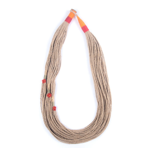 Urai Red Gold Wooden Beads Jute Dori Neckpiece