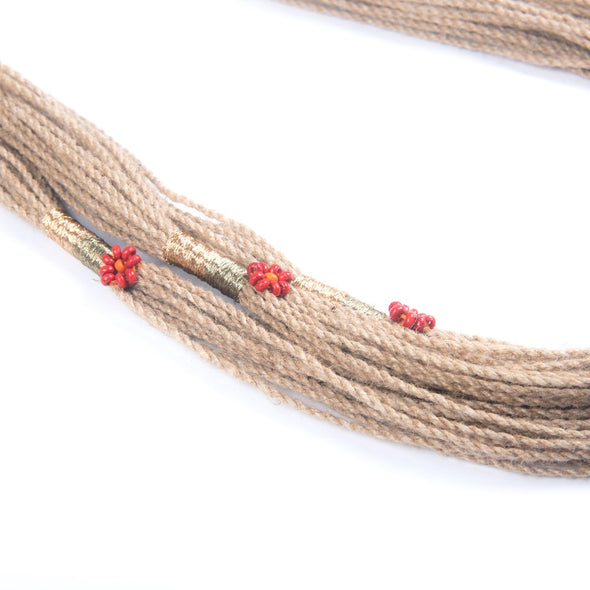 Urai Red Gold Wooden Beads Jute Dori Neckpiece