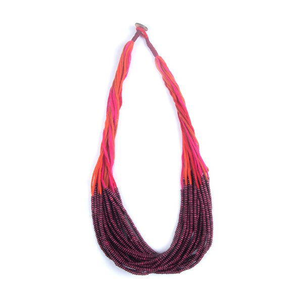 Dribbles Red Maroon Cotton Thread Wooden Beads  Dori Neckpiece