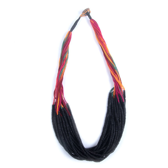 Dribbles Black Multi Cotton Thread Wooden Beads  Dori Neckpiece