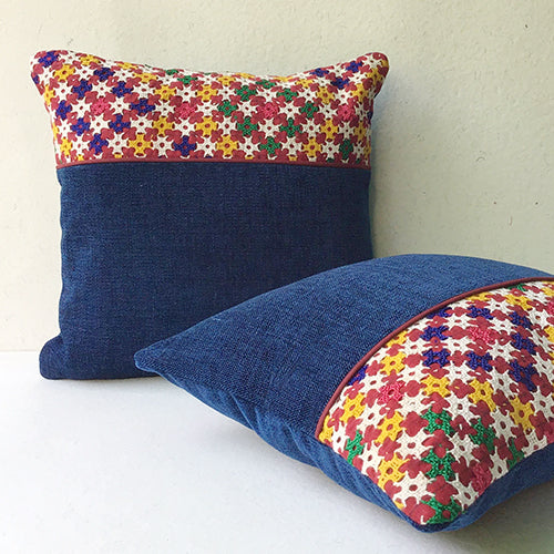 Blue Banjara Embroidery Cushion