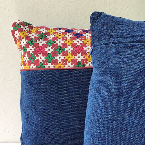 Blue Banjara Embroidery Cushion