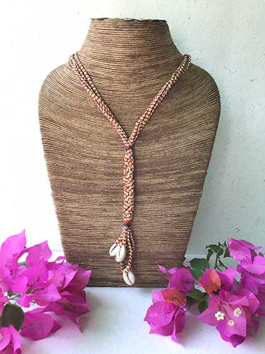 Sindh Beige/Rust cowrie Cotton Dori Neckpiece