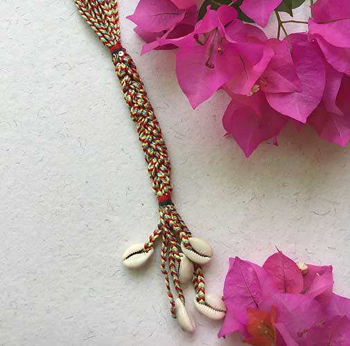 Sindh Beige/Rust cowrie Cotton Dori Neckpiece