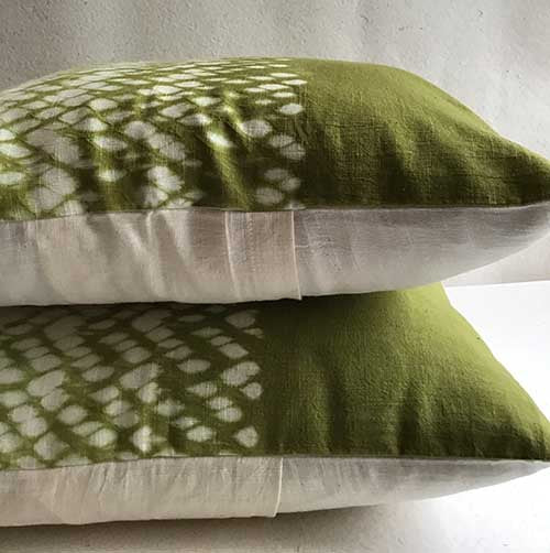 Olive Green Ruching Shibori Cushion Cover