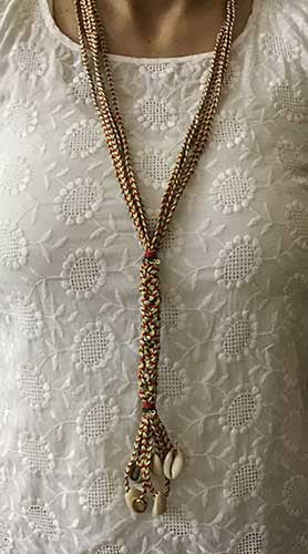 Sindh Beige/Rust cowrie Cotton Dori Neckpiece