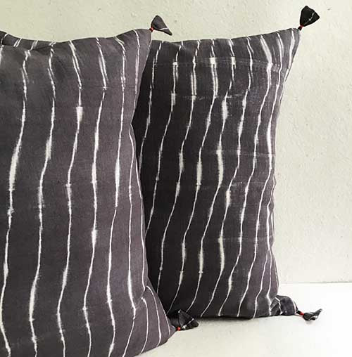 Charcoal Lehariya Shibori Cushion Cover