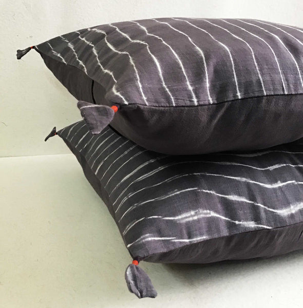 Charcoal Lehariya Shibori Cushion Cover