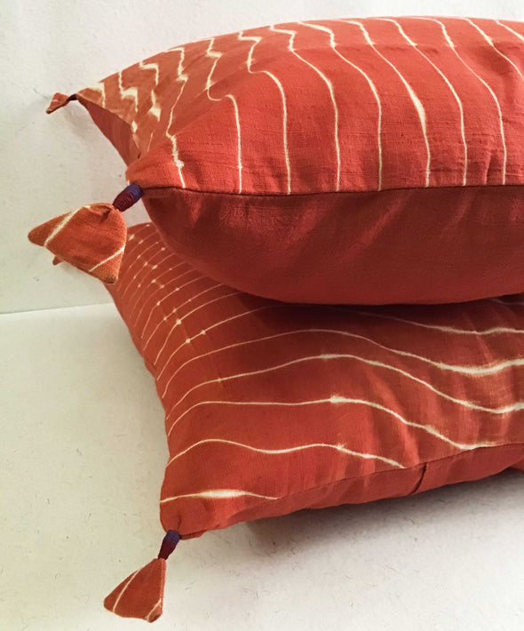 Burnt Sienna Lehariya Shibori Cushion Cover