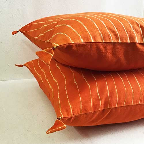 Tangerine Lehariya Shibori Cushion Cover