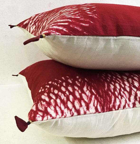 Crimson Ruching Shibori Cushion Cover