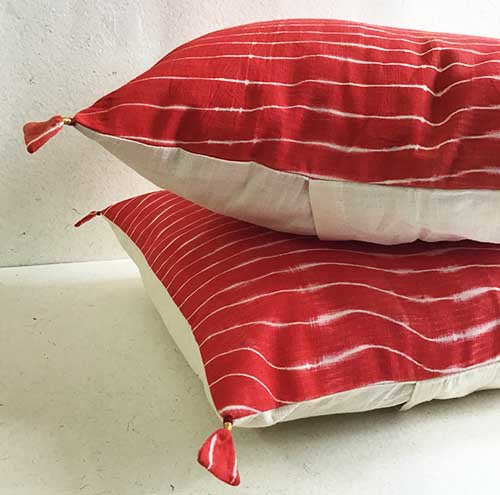 Apple Red Lehariya Shibori Cushion Cover