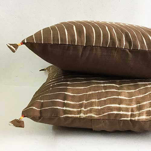 Wood Lehariya Shibori Cushion Cover