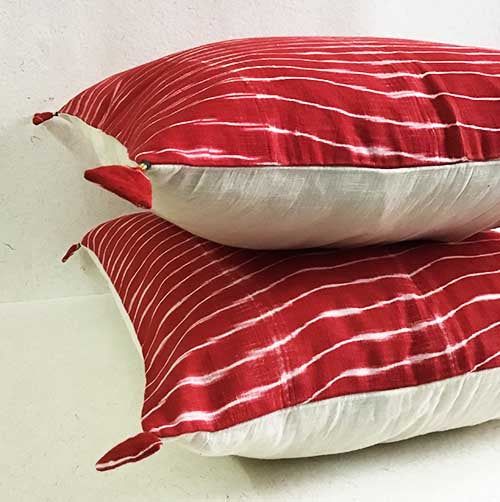 Red Lehariya Shibori Cushion Cover