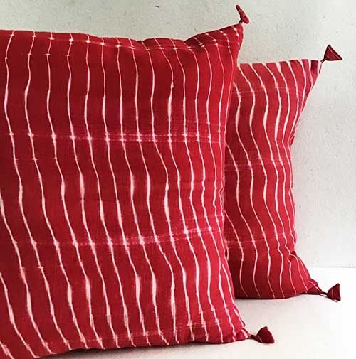 Crimson Lehariya Shibori Cushion Cover