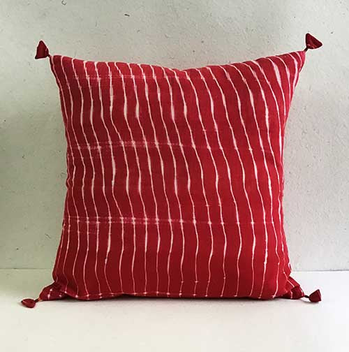 Crimson Lehariya Shibori Cushion Cover