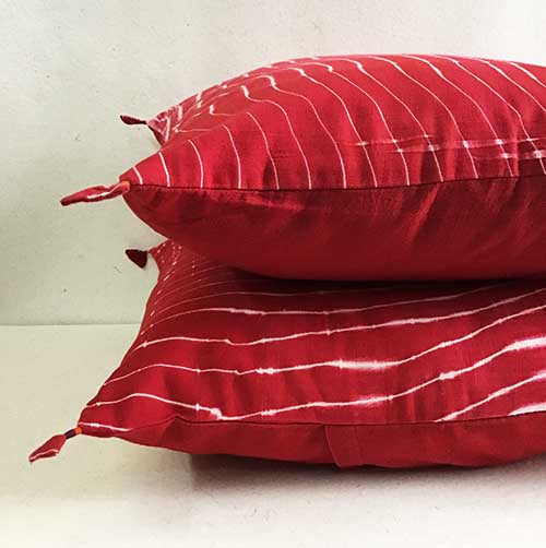 Crimson Lehariya Shibori Cushion Cover