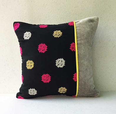 Gunmetal Beauty Banjara Hand Embroidered Cushion Cover