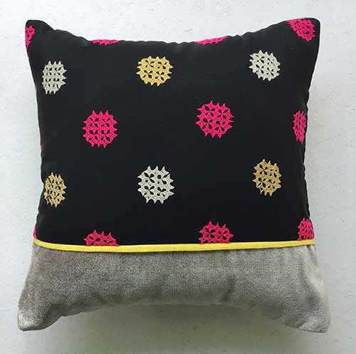 Gunmetal Beauty Banjara Hand Embroidered Cushion Cover