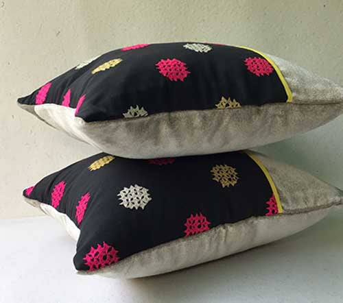 Gunmetal Beauty Banjara Hand Embroidered Cushion Cover