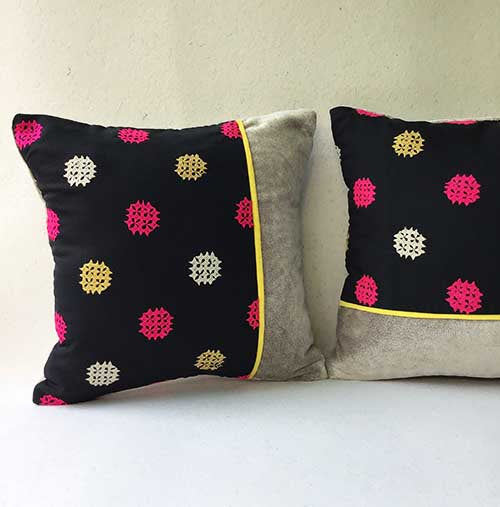 Gunmetal Beauty Banjara Hand Embroidered Cushion Cover