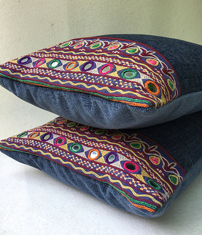 Agean Mirror Banjara Hand Embroidered Lombard Cushion Cover