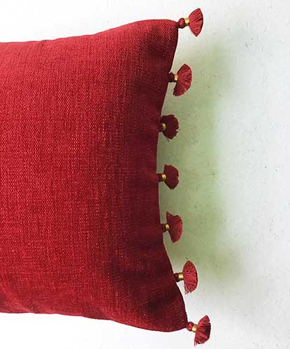 Crimson Red Mirror Banjara Hand Embroidered Cushion Cover