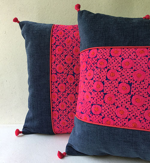 Ultramarine Blue Banjara Hand Embroidered Cushion Cover