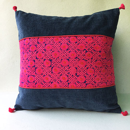 Ultramarine Blue Banjara Hand Embroidered Cushion Cover