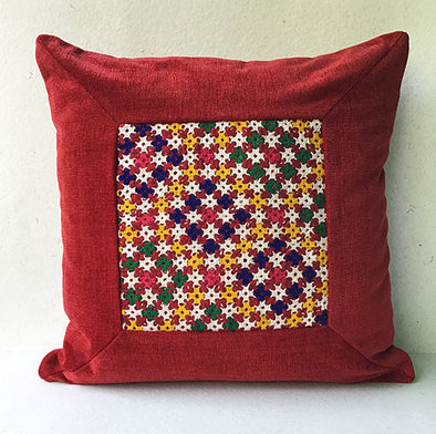 Crimson Red Beauty Banjara Hand Embroidered Cushion Cover