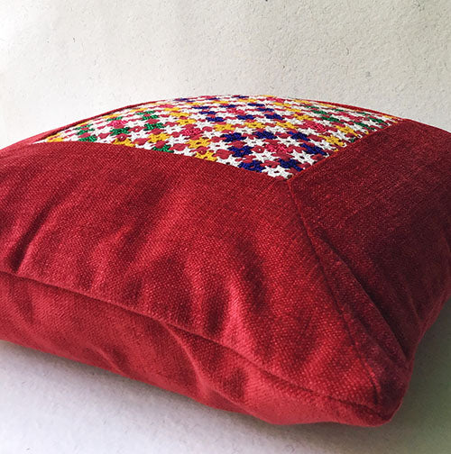 Crimson Red Beauty Banjara Hand Embroidered Cushion Cover