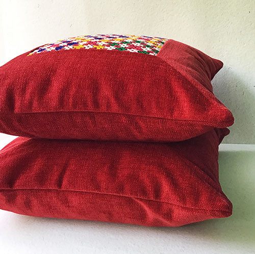 Crimson Red Beauty Banjara Hand Embroidered Cushion Cover