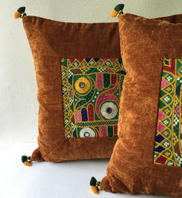 Bronze Wanderer Banjara Hand Embroidered Cushion