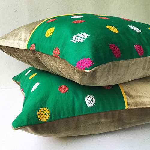 Grass Beauty Banjara Hand Embroidered Cushion Cover