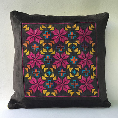 Black Lace Banjara Hand Embroidered Cushion Cover