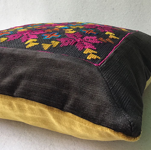 Black Lace Banjara Hand Embroidered Cushion Cover