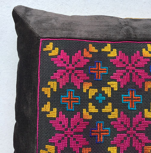 Black Lace Banjara Hand Embroidered Cushion Cover