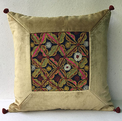 Gold Lace Banjara Hand Embroidered Cushion Cover